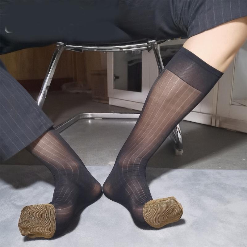 Men Over the Calf Socks Sheer Nylons Knees High Dress Socks Breathable Light Formal Sock Work and Leisures Clothing
