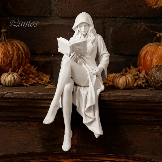 3D Printed Home Accents Ghost Girl Reading Statue, Elegant Faceless Figurine, Minimalist White Desk Cute Figurine Decor for Shelf Edge, Gothic