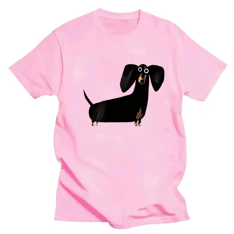Cute Black Sausage Dog Funny Printed Women's T-shirt Short Sleeve Crew Neck Top for Summer Women's Harajuku Casual Clothing
