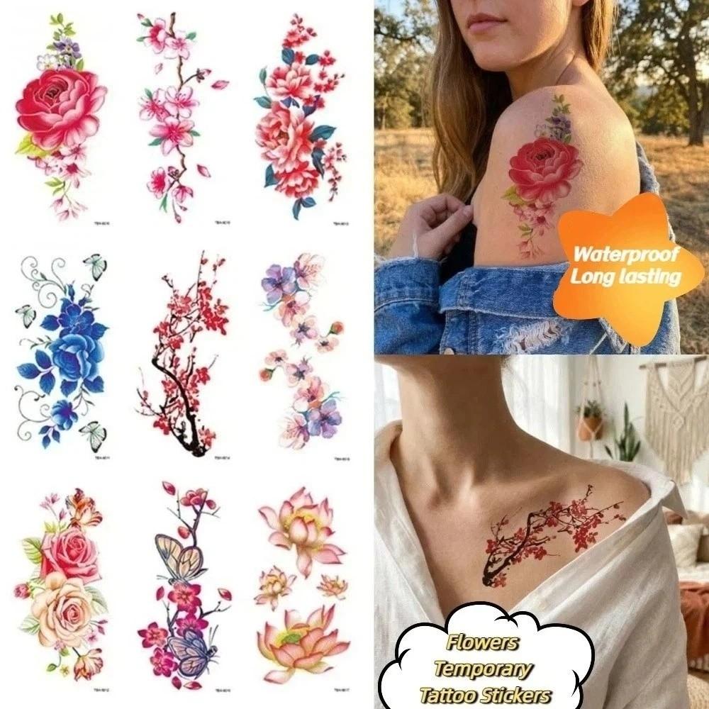 Waterproof Butterfly Tattoo Stickers Lotus Green Leaf Floral Fake Tattoos  Leg/ Arm/ Hand/Foot