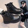 Children's Martin Boots Girls' Black Leather Boots 2025 New Girls' Single Boots Boys' Short Boots Autumn and Winter Velvet Cotton Boots Tide