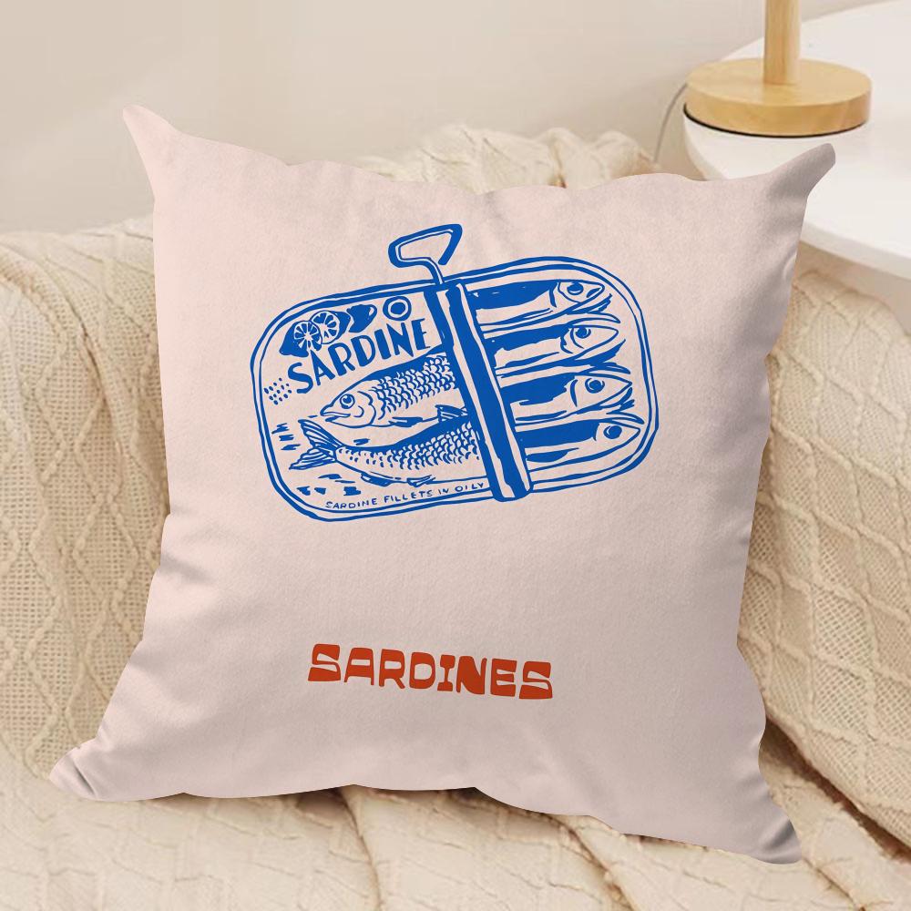 CoastalCharm Sardine Can Cushion Cover Soft Plush Fabric DoubleSided Printed Sofa Cushion Cover for All Seasons Home Decor Gift