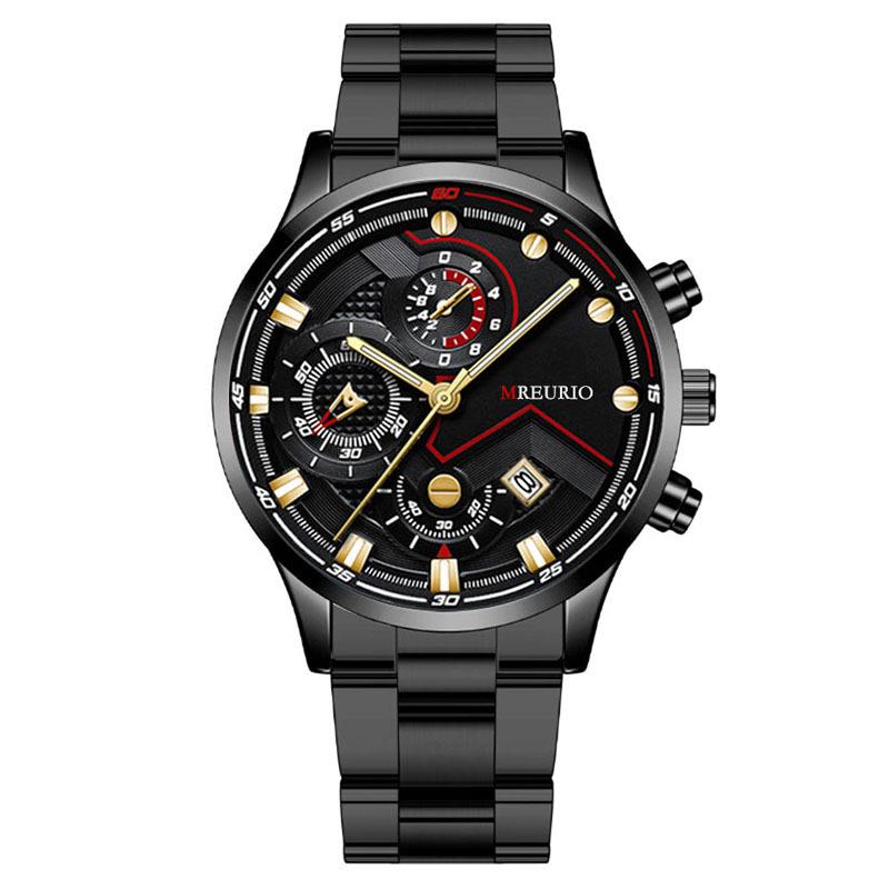 Men's Six-Hand Stainless Steel Fashion Calendar Watch with Metal Strap