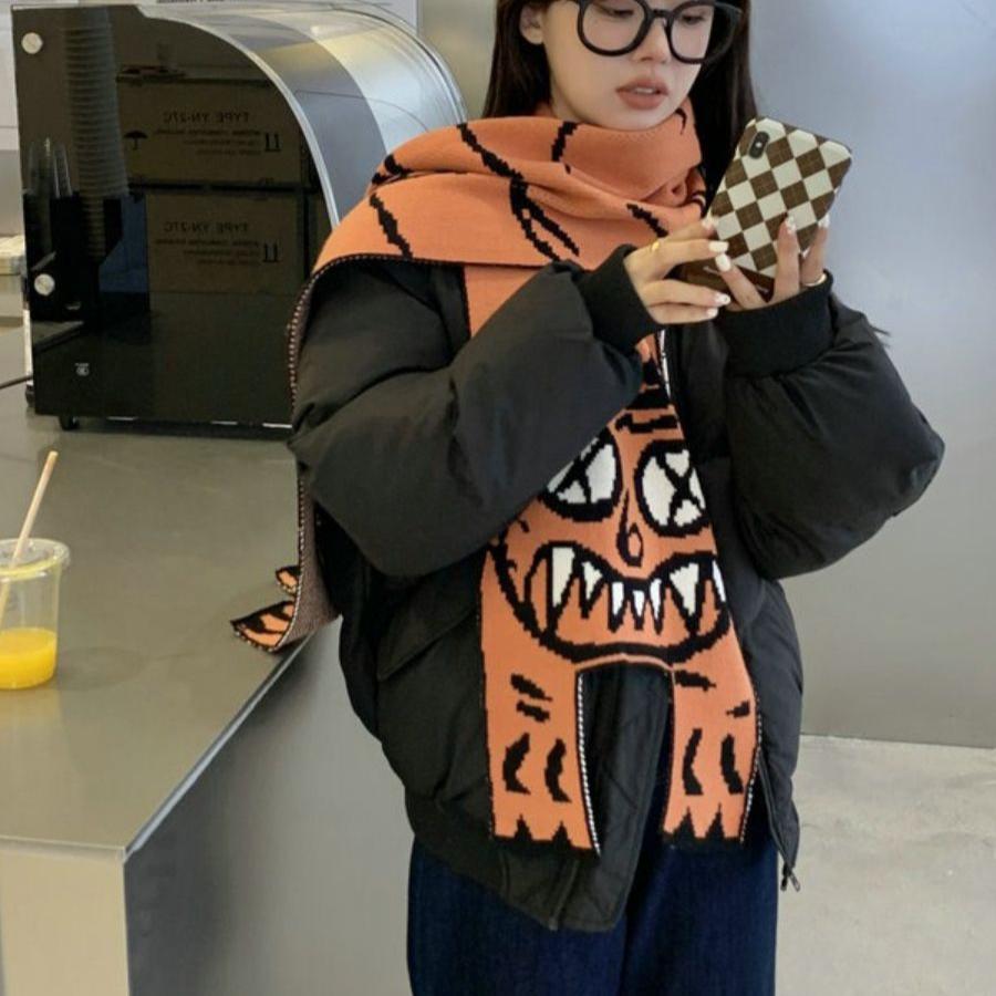 Koreanischer Wollstrickschal Niedlicher Katzenschal Pashmina Schal Damen Winterschal Warmer Foulard Schal für Damen