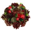 Candlestick-Wreath with Natural Cones and Wood 28 cm with Glass Candle Container