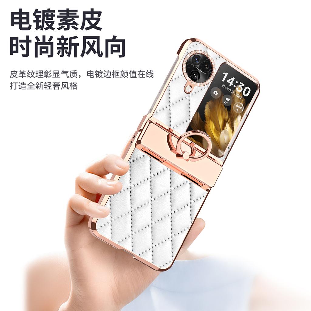 Luxus Mode Diamanten Leder Beschichtung Ringhalter Handyhülle für Oppo Find N3 Flip und N2 Flip Scharnier Vollschutz Hülle
