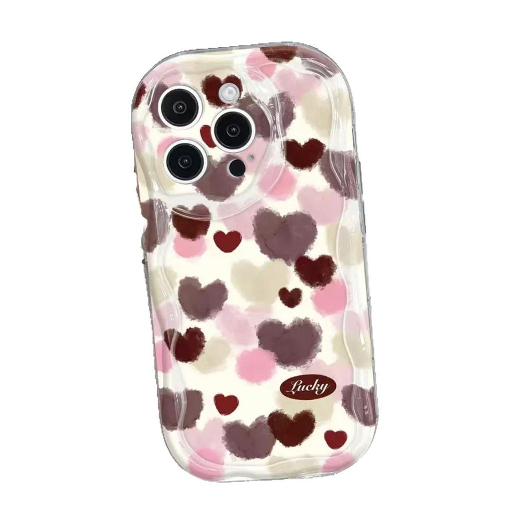 Custodia per Telefono Schermo Intero Crema Cuore d'Amore per iPhone 17 Pro Max/16/15/14/13 Pro