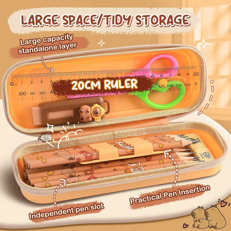 Cartoon Large Capacity Capybara Pencil Case Pencil Bag Multifunctional Cute Student Stationery Organizer School Supplies Gift