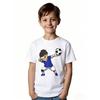 European sizes Cute Cartoon Style Boys And Girls Soccer Goalkeeper T-Shirt - Blue V-Neck Short Sleeves, Fun Pattern Design