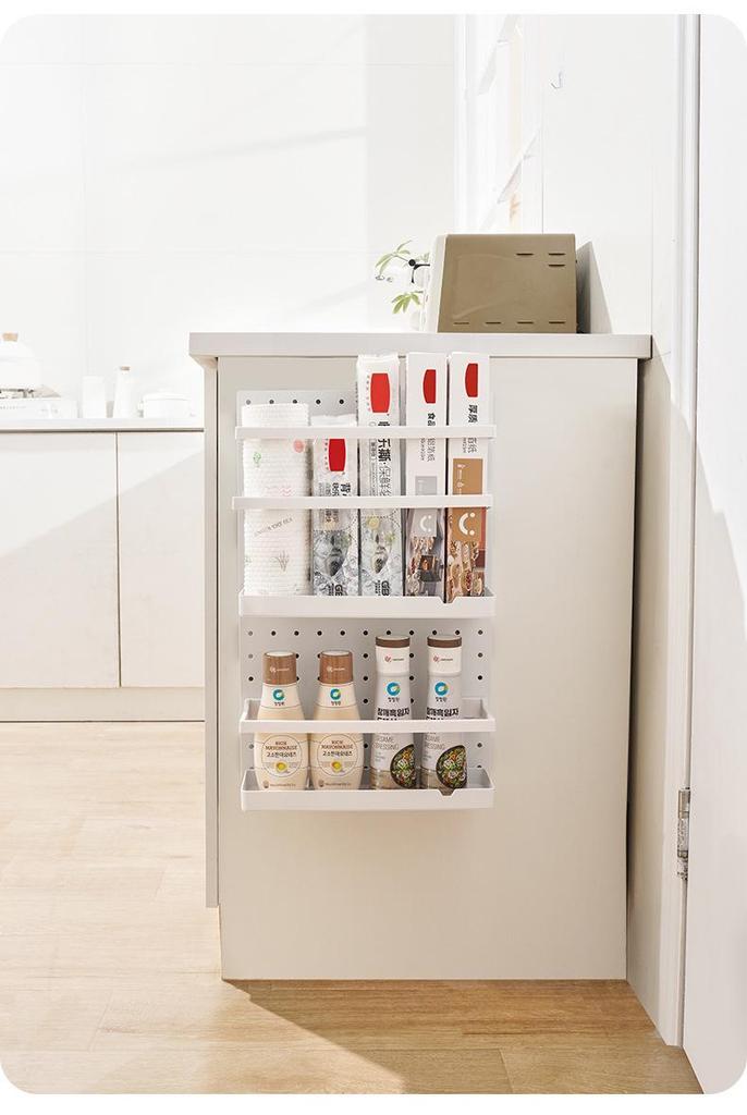 Pegboard Wall-Mount Kitchen Storage Rack for Seasonings - Hole-Free Combinable Shelf