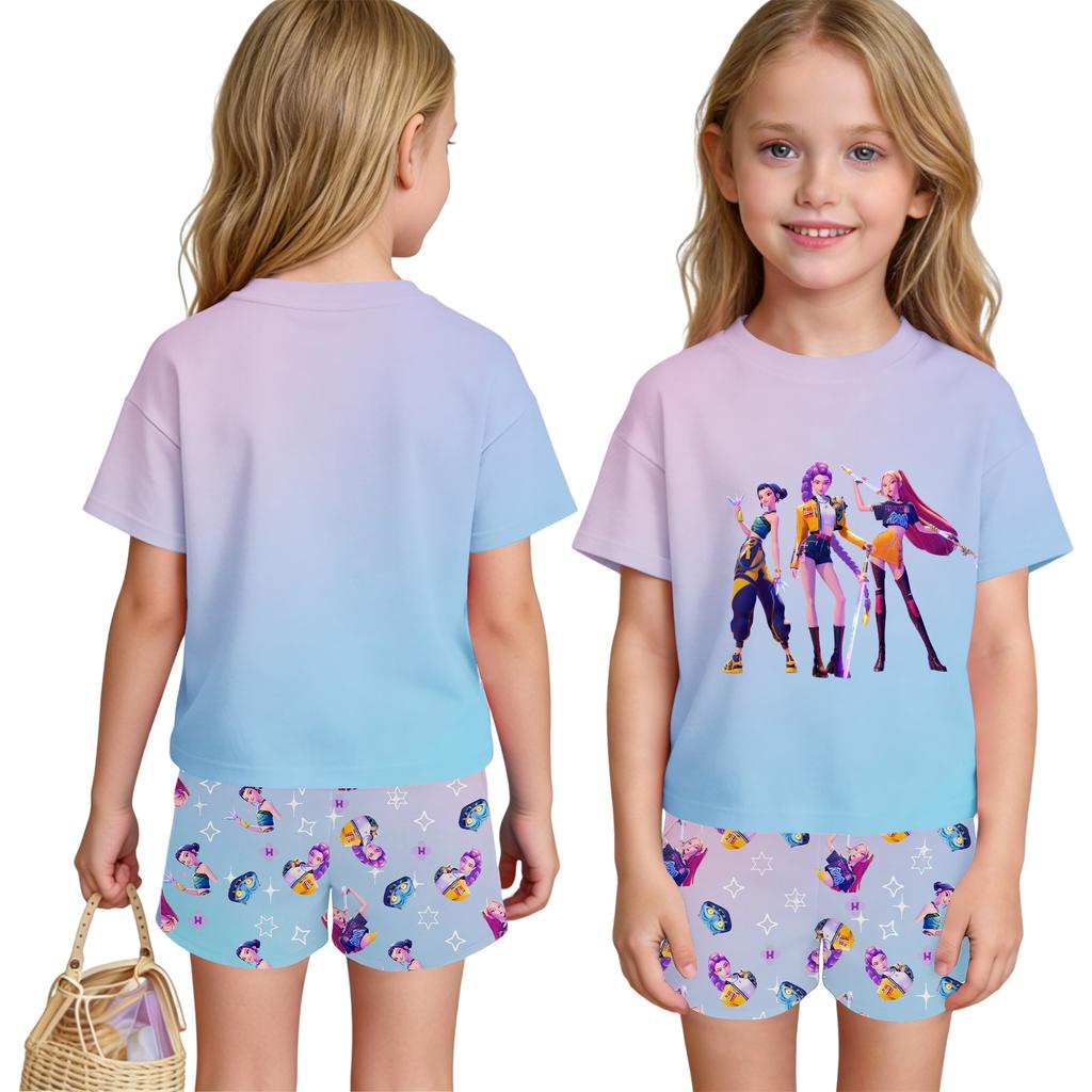 Children's Casual Short Sleeve And Shorts Letter Print Set