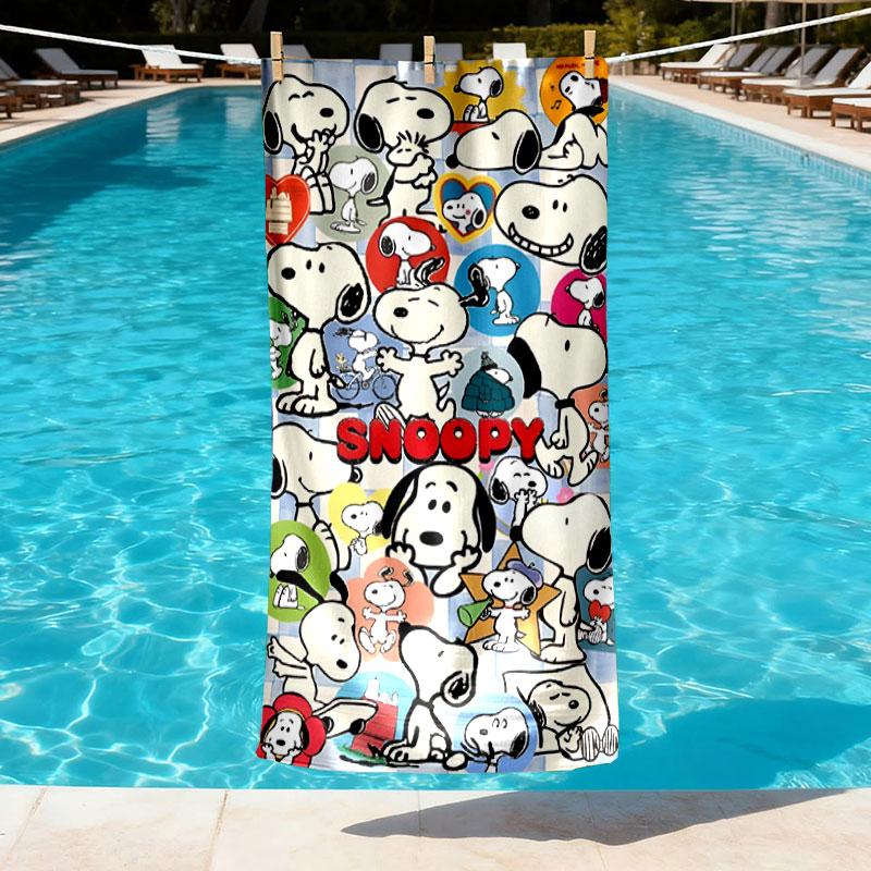 Snoopy Print Beach Towel Design, Soft, Lightweight. for Home Bathroom, Spa, Pool, Yoga, Surfing, Camping, Gift for Family, Friend