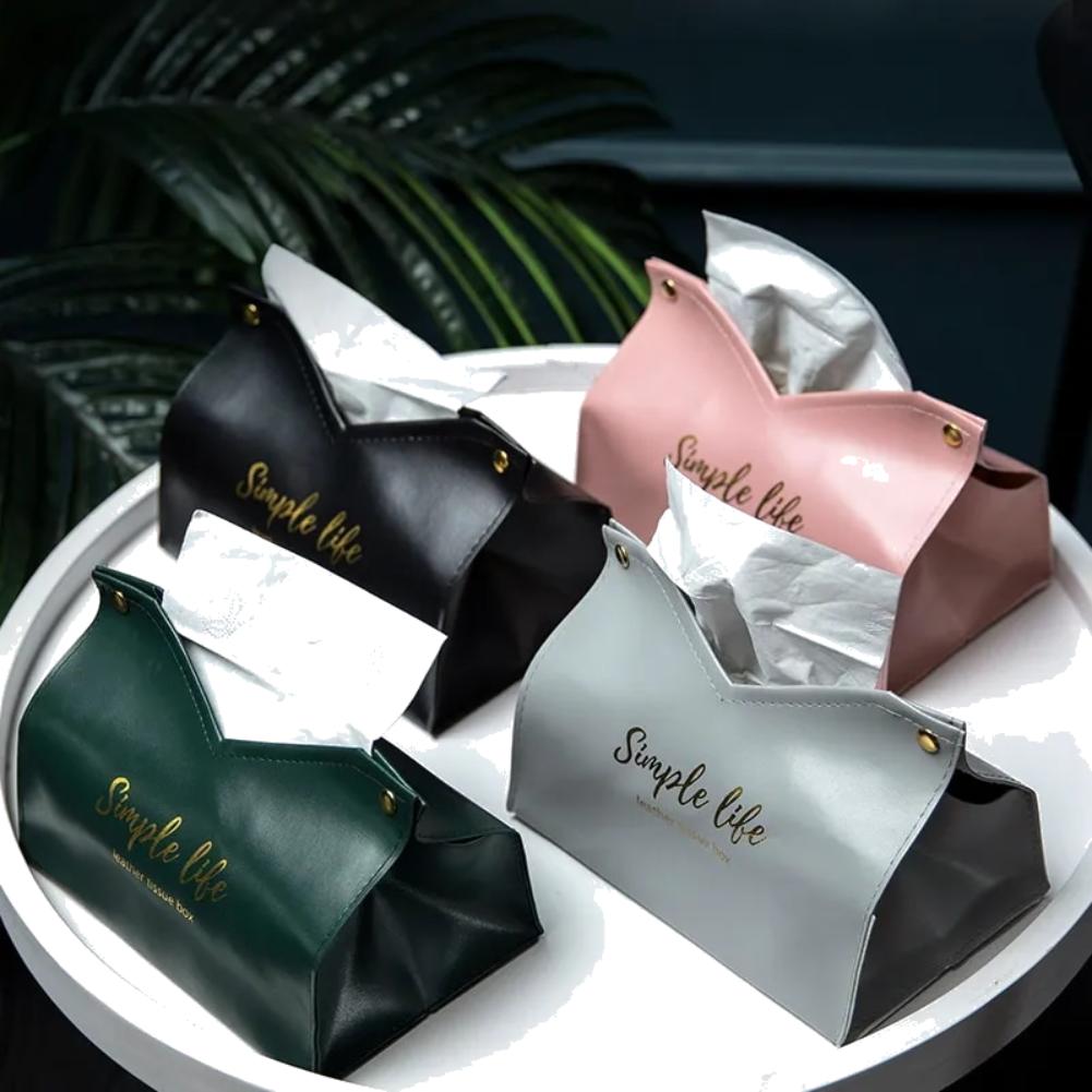 Simple Leather Tissue Case Napkin Holder Storage Container Car Tissue Box Solid color minimalist Home Living Room Decoration