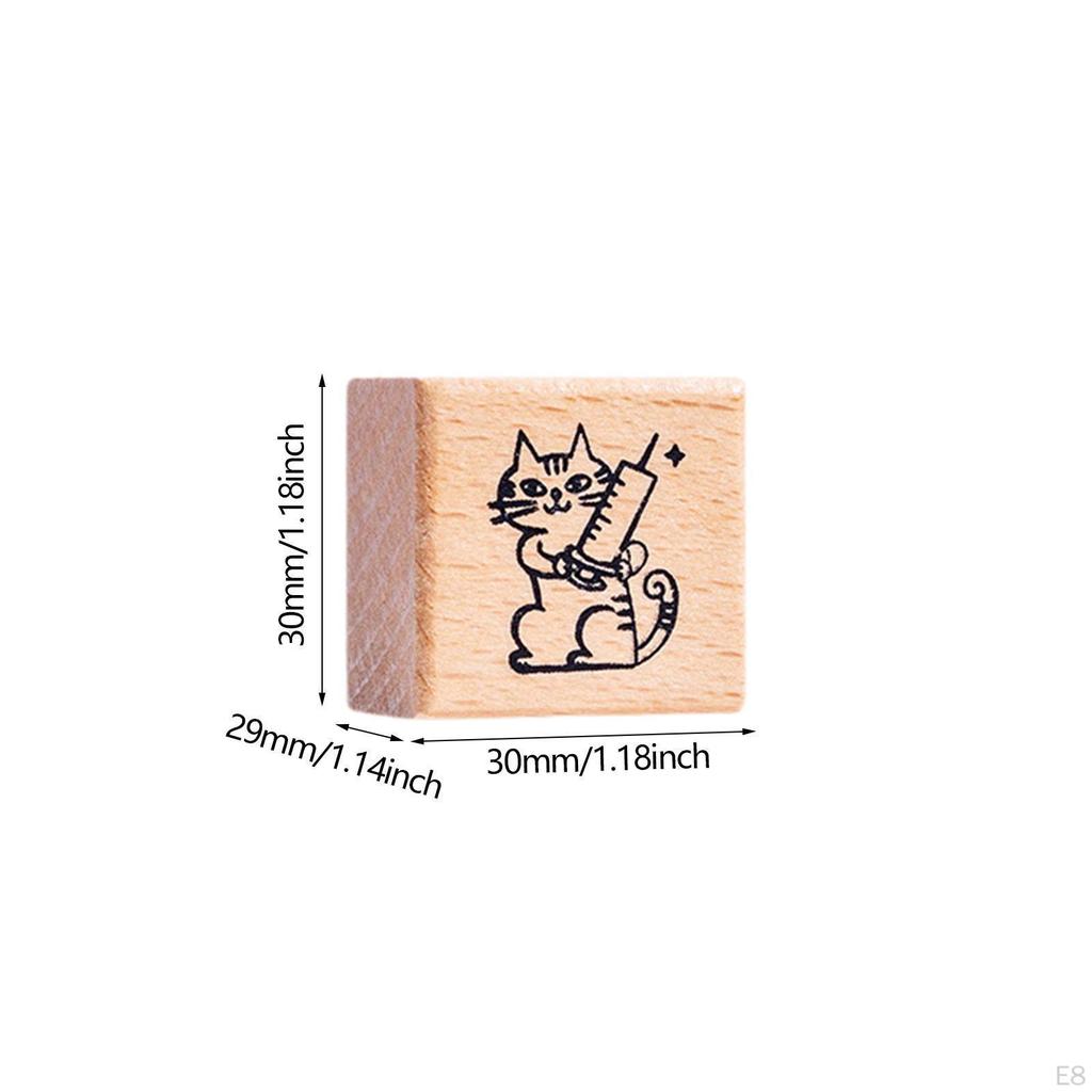 Cat Stamp Cute Animal 1.2 Inch for Kids Wooden Rubber Stamping Mailing Scrapbooking Letter