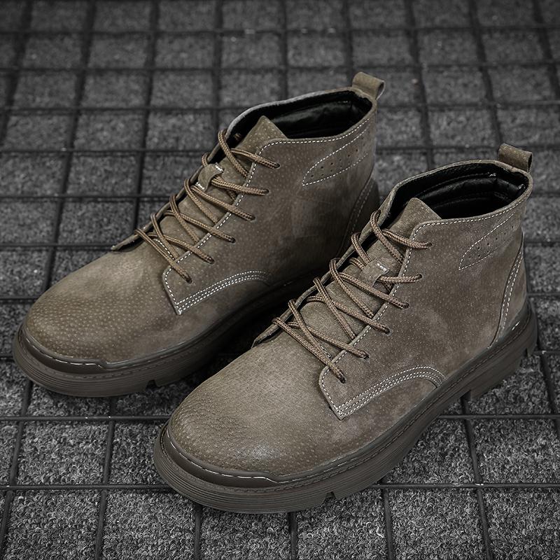 

2025 Autumn Men Boots Street Trend Motorcycle Boots Winter Flat Lace-up Suede Ankle Boots Thickened Botas Hombre Piel 38
