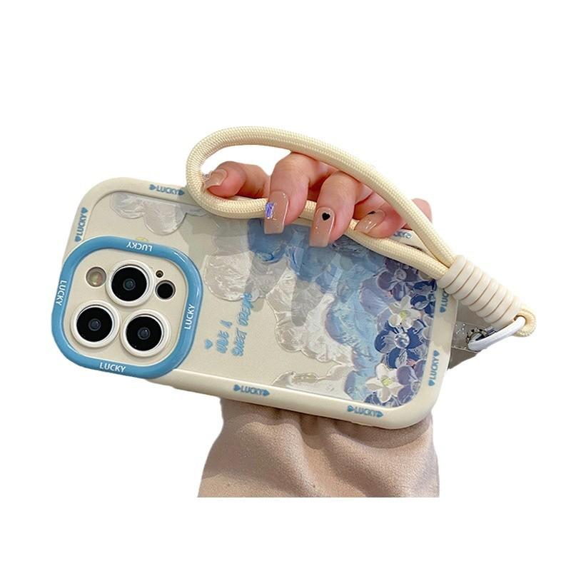 Oil Painting Flowers for Apple 16promax Mobile Phone Case for IPhone15pro with Lanyard 14 New Style