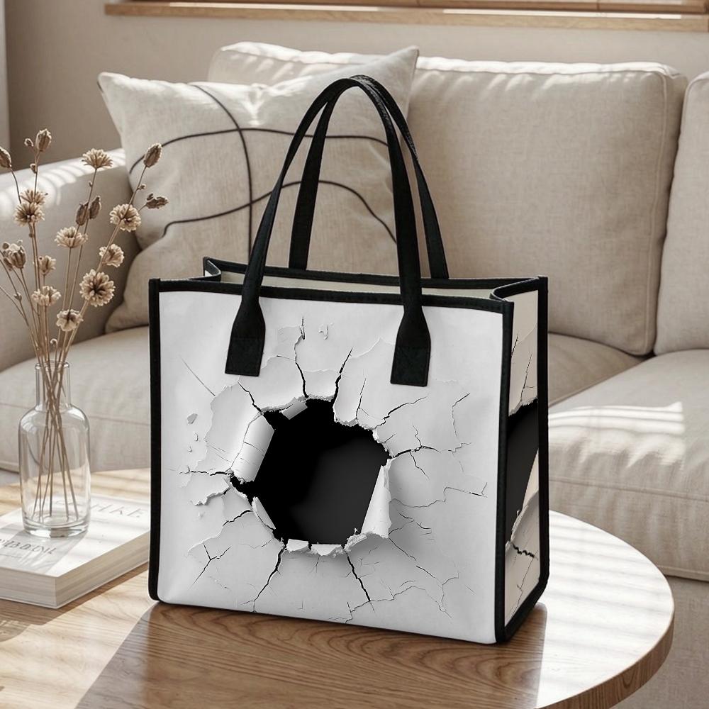 Creative Crack Hole Printed Tote Bag Fashion Large Capacity Daily Commute Handbag for Women Casual Shoulder Shopping Bag