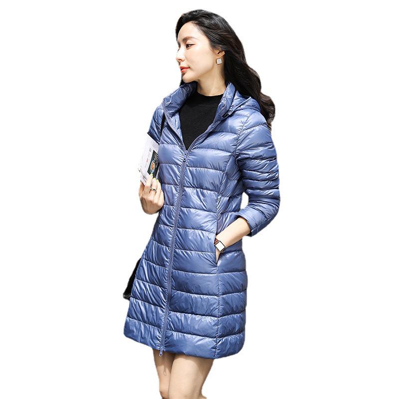 2026 Women's Mid-Length Lightweight Down Jacket with Detachable Hood - Autumn/Winter Fashionable Outerwear