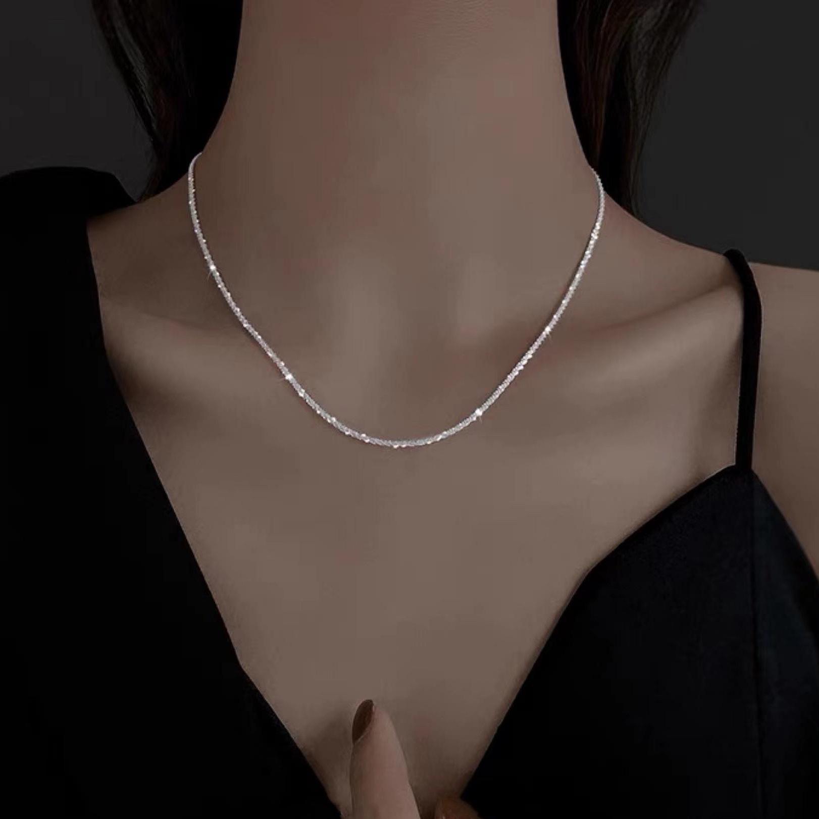 Su Chuang S925 Sterling Silver Sparkling Star Choker Necklace for Women 925 Silver