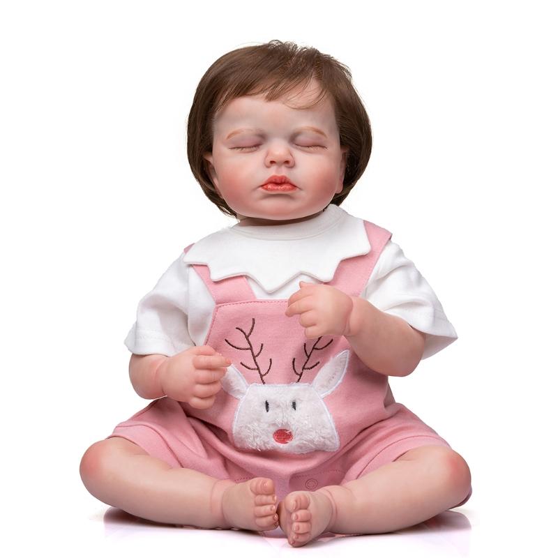 

19’’ Baby Girl Cuddle for Doll Reborns Simulation for Doll Lovely Heavy Duty Lifelike Toy with Brown Hair Newborn Birthd 1