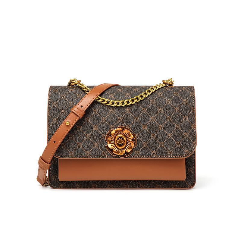 Printed Women's Bag High Fashion Vintage Camellia Underarm Chain All-in-one Crossbody Bag