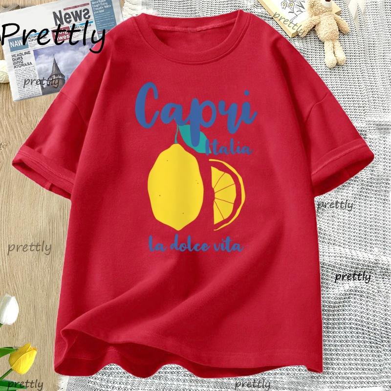 Capri Italy Lemon T Shirt La Dolce Vita Italian Girl TShirt Vintage Cotton Short Sleeve Womens Clothes Streetwear Clothing S
