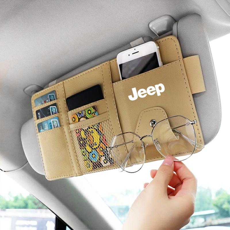 New Car Sun Visor Organizer Multi-Pocket Glasses Clip Car Storage Bag For Jeep Wrangler Grand Cherokee Compass Renegade Cherokee Gladiator