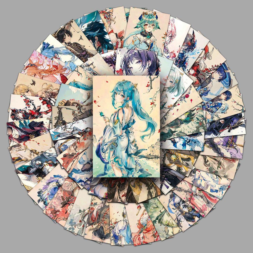 50 Ink Wash-Style Genshin Impact Character Waterproof Stickers for Computer, Water Bottle, Phone Case & Journal