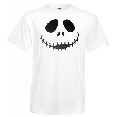 Mens Skeleton Smile Face Halloween Holiday Animated Movie Unisex White 100% Cotton T-shirt Mens Tees Top