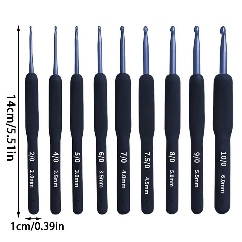 

9pcs Blue Soft Handle Crochet Suit Tool Kit DIY Sweater Knitting Crochet Silicone Non-slip Crochet Sewing Tool
