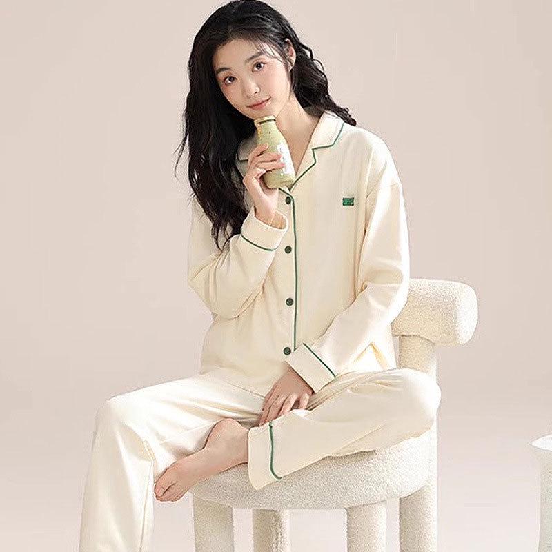 Women's Spring-Autumn Long Sleeve Cotton Pajama Set - Loose Fit, Plus Size, Outdoor-Ready Homewear.