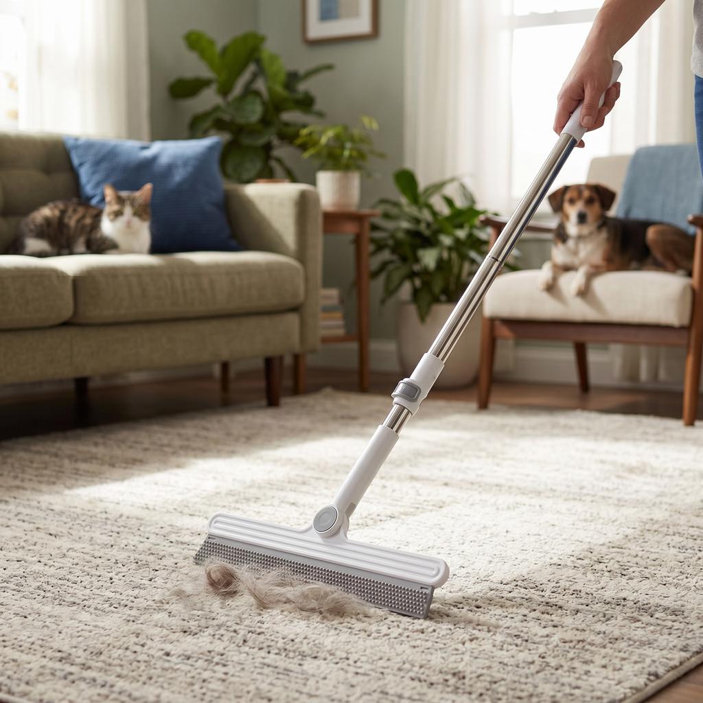 Carpet Rake for Pet Hair Removal with   Handle 110CM Stainless Steel Copper Brush Head Carpet Scraper Dog Cat Hair Remover Tool for Rugs Furn