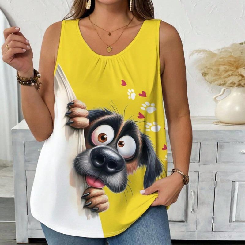 Daily Casual Crew-neck Printed Comfortable Women's Top, Sleeveless T-shirt, Tank Top