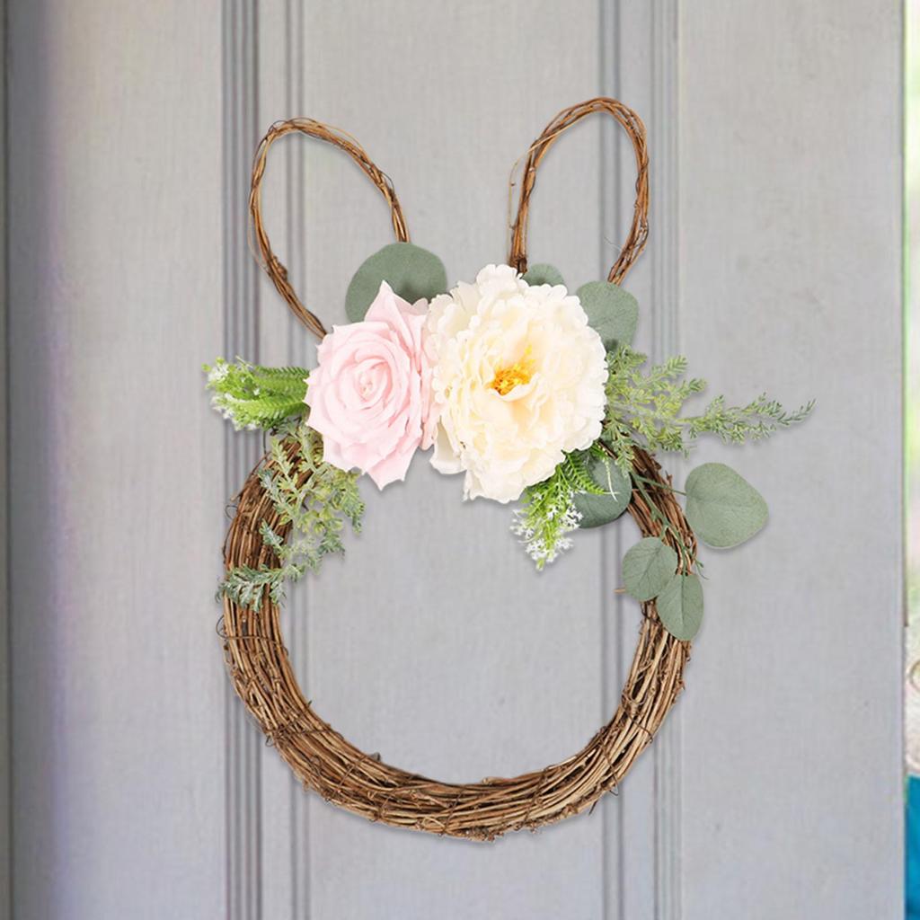 Easter Bunny Wreath Artificial Rabbit Shape Flower Ornament Easter Rabbit Wreath For Outdoor Indoor Home Window Wall Living Room