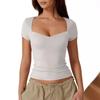 2026 Women's Heart-Shaped Neck Short Sleeve T-Shirt Women's Solid Color Slim Fit Basic Fashion Show