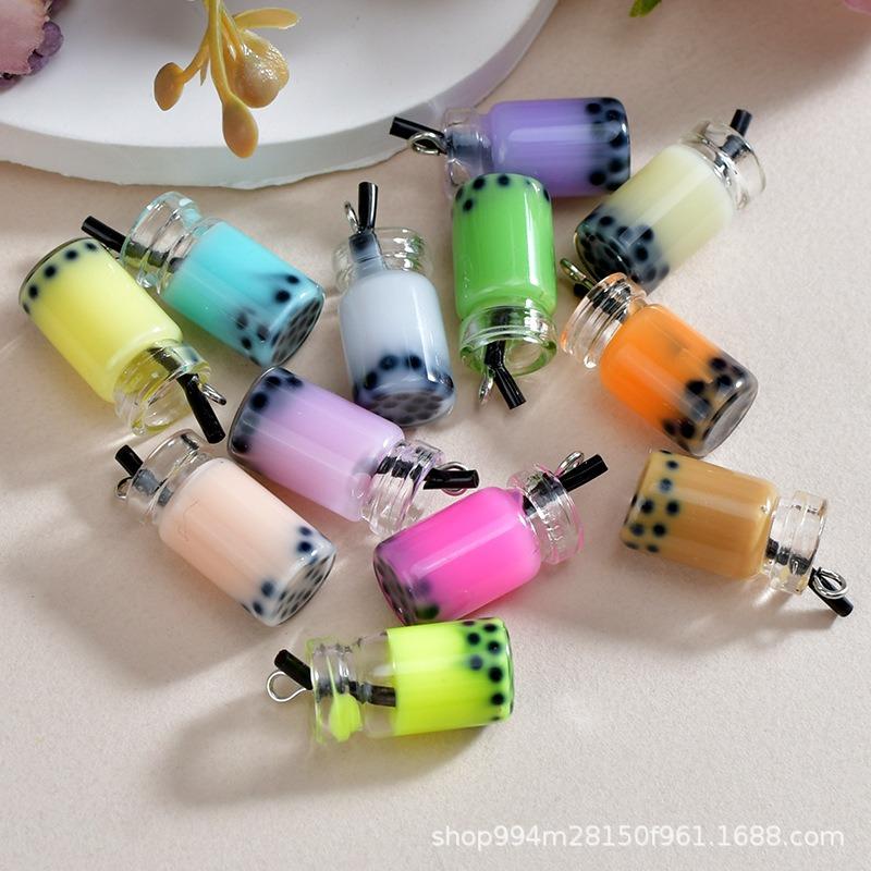 Handwerk Mini Boba Milchtee Flaschenanhänger 3D Glas Schlüsselanhänger Handyhülle DIY Kawaii Accessoires