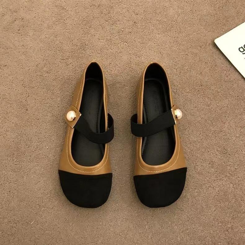 2025 Spring One-word with Mary Jane Women's Shoes Small Thick Heel Square Head Shallow Mouth Single Shoes