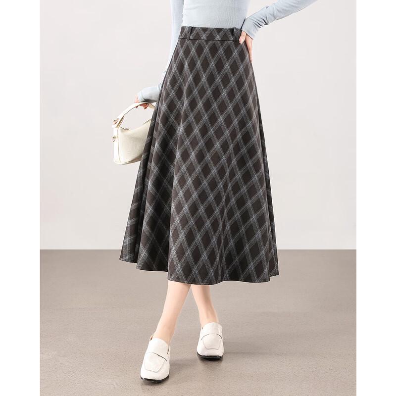 TERRE BLEUE Women's Retro High-Waist Plaid A-Line Midi Skirt