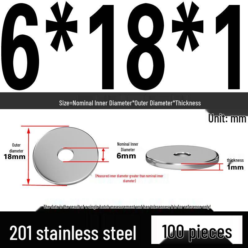 201 Stainless Steel Flat Washer Shim, GB97, Sizes M3 to M30