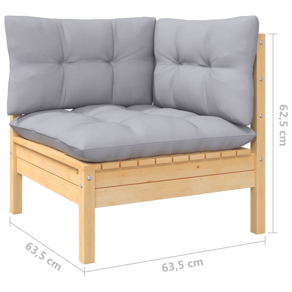 Vidaxl 9-Cz. Garden Lounge Set, Grey Cushions, Pine