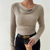 Wyszczuplający top dzianinowy dla kobiet z rozszerzanymi rękawami i falowanym kołnierzem na jesień