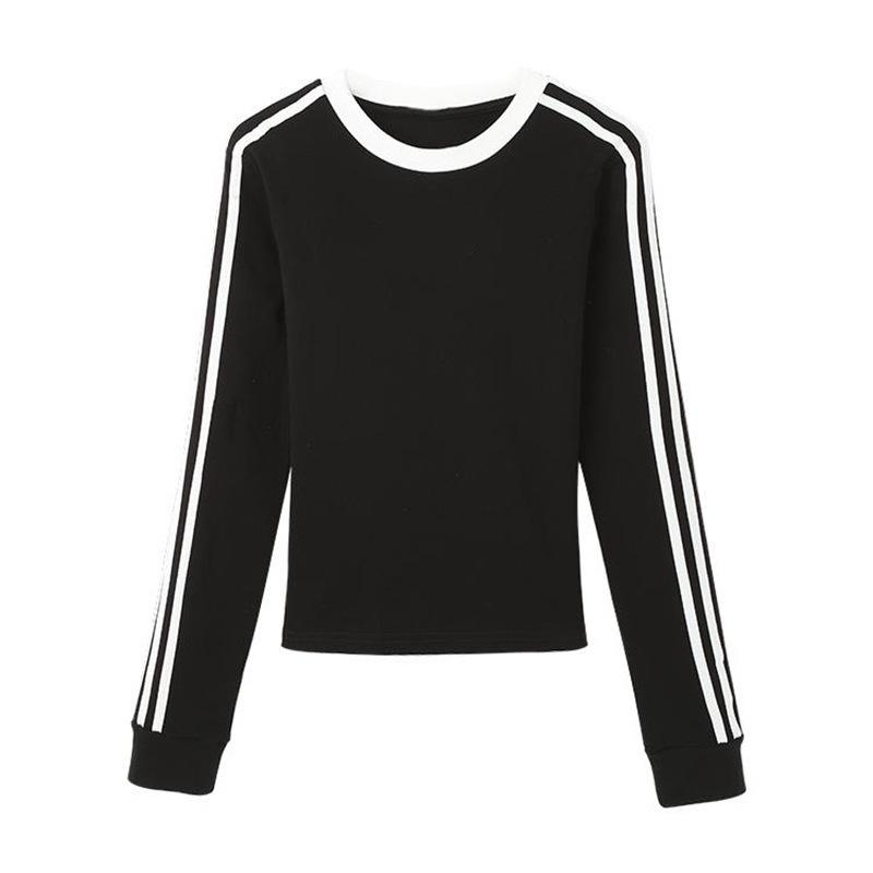 

Женская облегающая футболка с цветовыми блоками и длинным рукавом - Весна/Осень Модный пэчворк Large чёрный