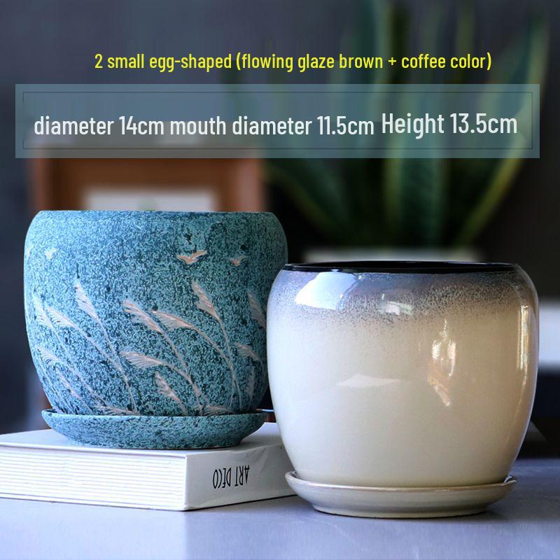 Breathable Ceramic Flower Pot with Tray for Gardenia and Succulents, Chinese Style, Large and Durable for Balcony Use.