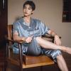 Set pijama din mătase pentru bărbați, 19 Momme: Pijamale din mătase naturală 100%, cu mânecă scurtă și pantaloni de lungime medie.