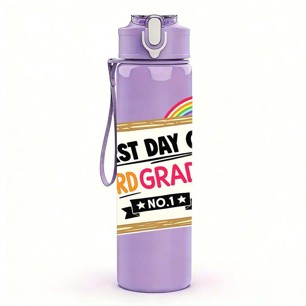 1PC First Day Third Grade Kids Art 750ml Color Plastic Sports Water Bottle Leakproof Flip Straw Lid Suitable for Sports Office Home Use