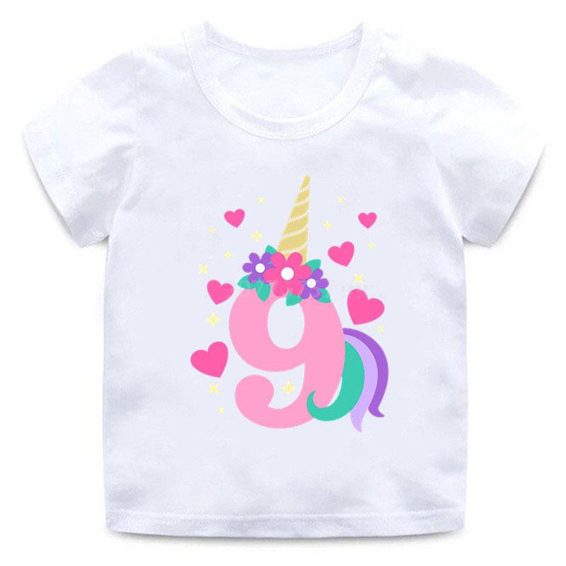 

Kawaii Cartoon Unicorn Birthday Party Number 1-10 Children T-Shirt Cute Summer Loose Boy Girl Tees Short Sleeve White Women Tops S білий