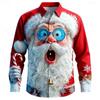 Men's Christmas shirt, Santa Claus 3D printed cartoon smiley face shirt, lapel long sleeve, fashionable design shirt XS-6XL