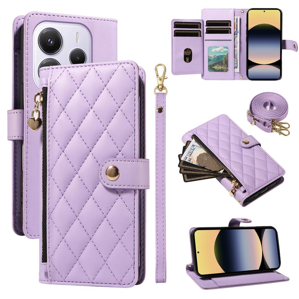For Xiaomi Redmi Note 14 4G (164.84x78.15x8.16mm) Wallet Case with Straps,Rhombus Leather Stand Phone Cover