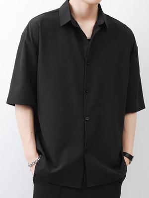 Men's Korean-Style Short-Sleeve Ice Silk Shirt - Trendy, Simple, Solid Color, Loose Fit