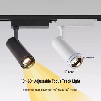 LED Adjustable Focus Track Light: 10-60° Condensing, Surface-Mounted, Full Spectrum for Clothing Stores.